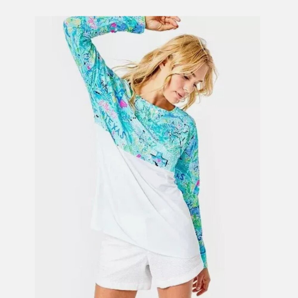 NWT Lilly Pulitzer Women's Bayside Blue Lilly Loves Texas Finn Top Size X/Large